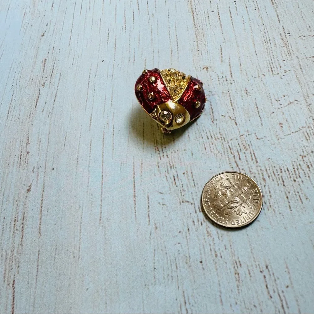 Gold‎ Crystal Red Enamel Lady Bug Mini Brooch